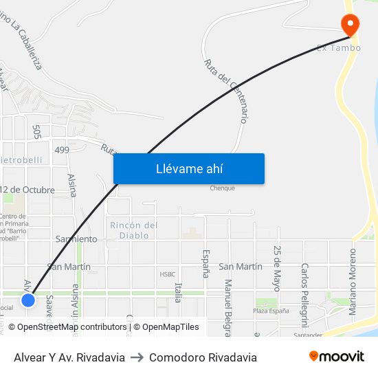 Alvear Y Av. Rivadavia to Comodoro Rivadavia map
