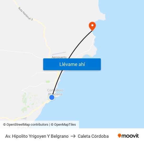 Av. Hipolito Yrigoyen Y Belgrano to Caleta Córdoba map
