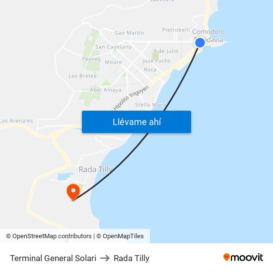 Terminal General Solari to Rada Tilly map