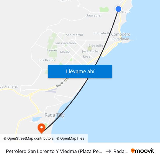 Petrolero San Lorenzo Y Viedma (Plaza Pedro Barros Seeber) to Rada Tilly map