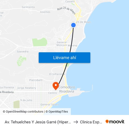 Av. Tehuelches Y Jesús Garré (Hipertehuelche) to Clinica Española map