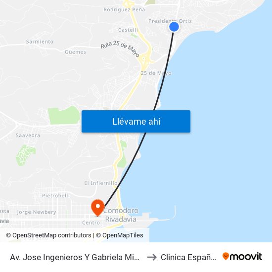 Av. Jose Ingenieros Y Gabriela Mistral to Clinica Española map