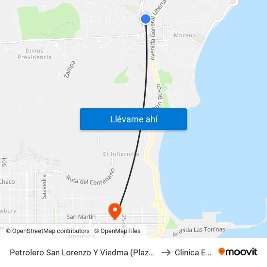 Petrolero San Lorenzo Y Viedma (Plaza Pedro Barros Seeber) to Clinica Española map
