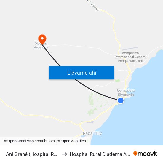 Ani Grané (Hospital Regional) to Hospital Rural Diadema Argentina map