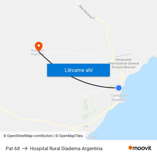 Pat 68 to Hospital Rural Diadema Argentina map