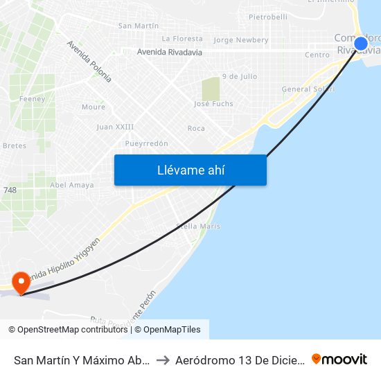 San Martín Y Máximo Abásolo to Aeródromo 13 De Diciembre map