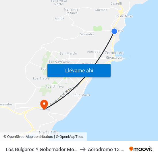 Los Búlgaros Y Gobernador Moyano (Fed. Deportiva) to Aeródromo 13 De Diciembre map