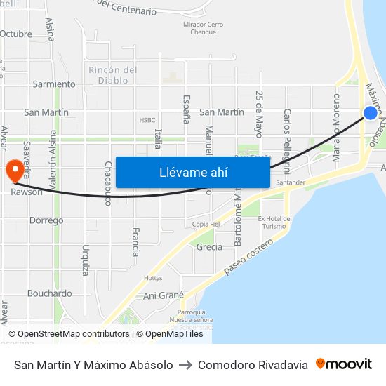 San Martín Y Máximo Abásolo to Comodoro Rivadavia map