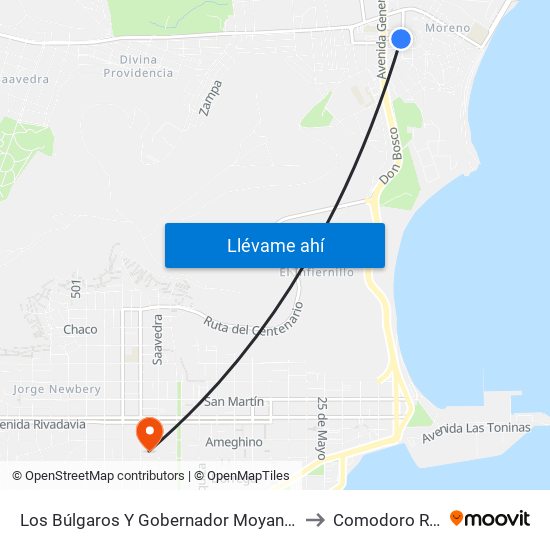 Los Búlgaros Y Gobernador Moyano (Fed. Deportiva) to Comodoro Rivadavia map