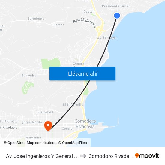 Av. Jose Ingenieros Y General Paz to Comodoro Rivadavia map