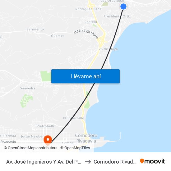 Av. José Ingenieros Y Av. Del Parque to Comodoro Rivadavia map