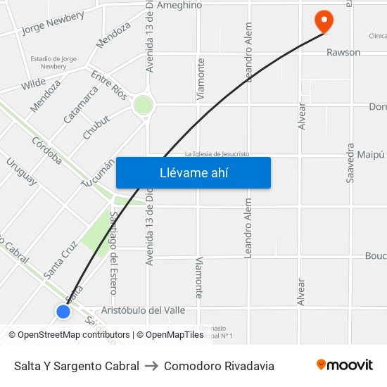 Salta Y Sargento Cabral to Comodoro Rivadavia map