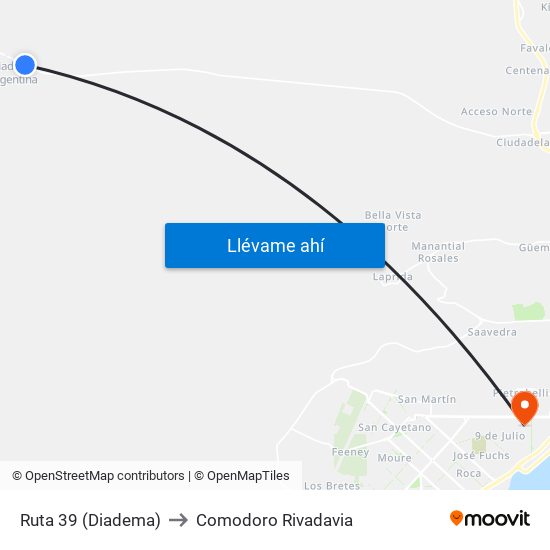 Ruta 39 (Diadema) to Comodoro Rivadavia map