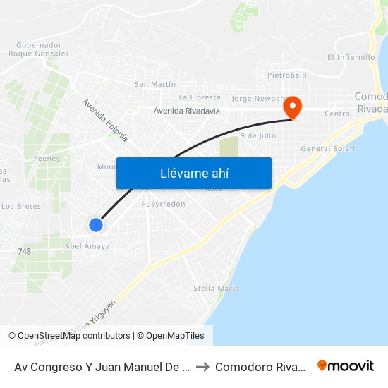 Av Congreso Y Juan Manuel De Rosas to Comodoro Rivadavia map