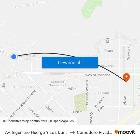 Av. Ingeniero Huergo Y Los Duraznos to Comodoro Rivadavia map