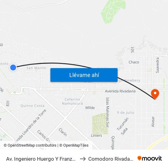 Av. Ingeniero Huergo Y Franzoni to Comodoro Rivadavia map