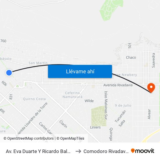 Av. Eva Duarte Y Ricardo Balbin to Comodoro Rivadavia map