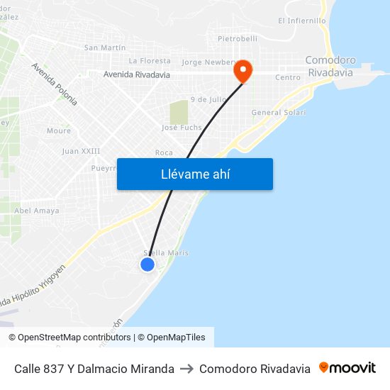 Calle 837 Y Dalmacio Miranda to Comodoro Rivadavia map