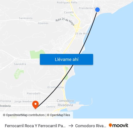 Ferrocarril Roca Y Ferrocarril Patagonico to Comodoro Rivadavia map