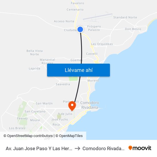 Av. Juan Jose Paso Y Las Heras to Comodoro Rivadavia map