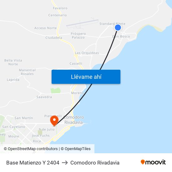 Base Matienzo Y 2404 to Comodoro Rivadavia map