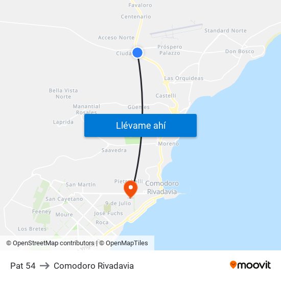 Pat 54 to Comodoro Rivadavia map