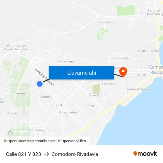 Calle 821 Y 823 to Comodoro Rivadavia map