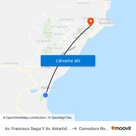 Av. Francisco Segui Y Av. Antartida Argentina to Comodoro Rivadavia map