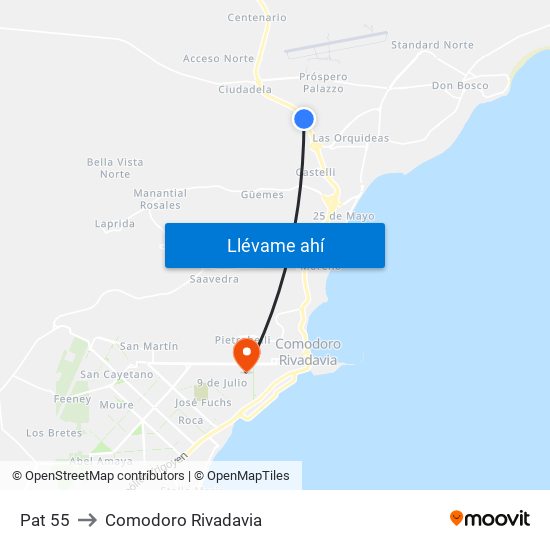 Pat 55 to Comodoro Rivadavia map