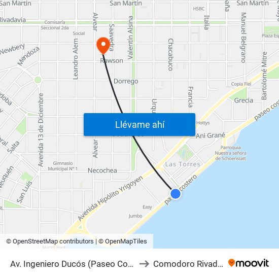 Av. Ingeniero Ducós (Paseo Costero) to Comodoro Rivadavia map