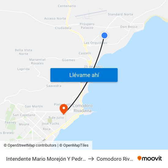 Intendente Mario Morejón Y Pedro Granzón to Comodoro Rivadavia map