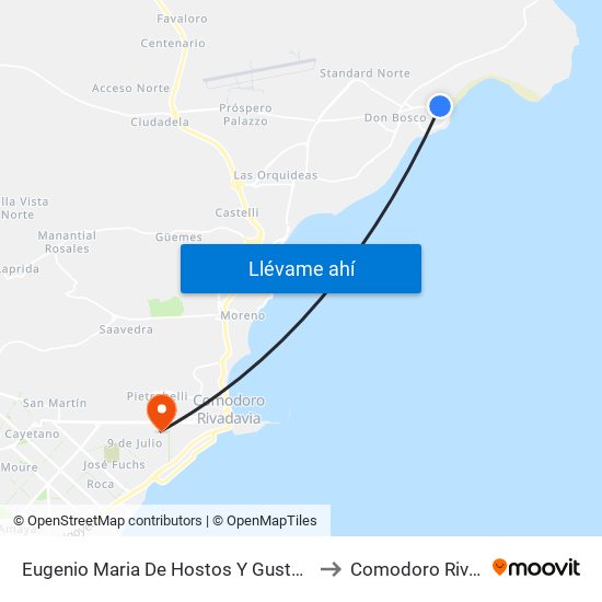 Eugenio Maria De Hostos Y Gustavo Becquer to Comodoro Rivadavia map