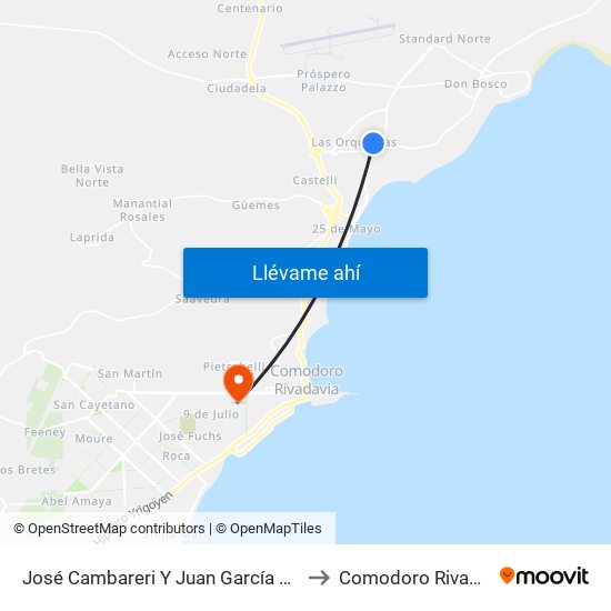José Cambareri Y Juan García Marcet to Comodoro Rivadavia map