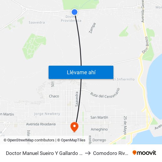 Doctor Manuel Sueiro Y Gallardo Rodríguez to Comodoro Rivadavia map