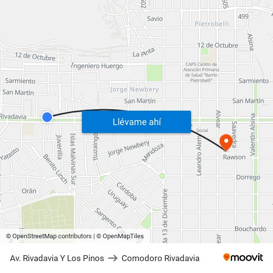 Av. Rivadavia Y Los Pinos to Comodoro Rivadavia map