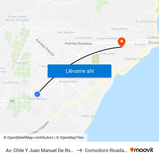 Av. Chile Y Juan Manuel De Rosas to Comodoro Rivadavia map