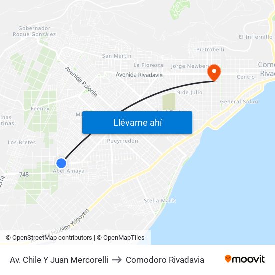 Av. Chile Y Juan Mercorelli to Comodoro Rivadavia map