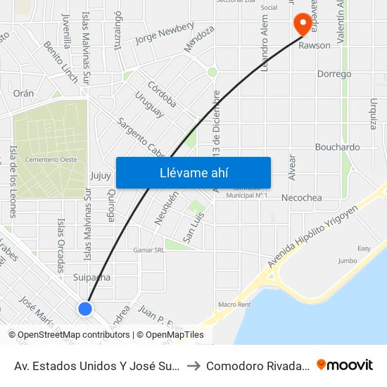 Av. Estados Unidos Y José Suazo to Comodoro Rivadavia map