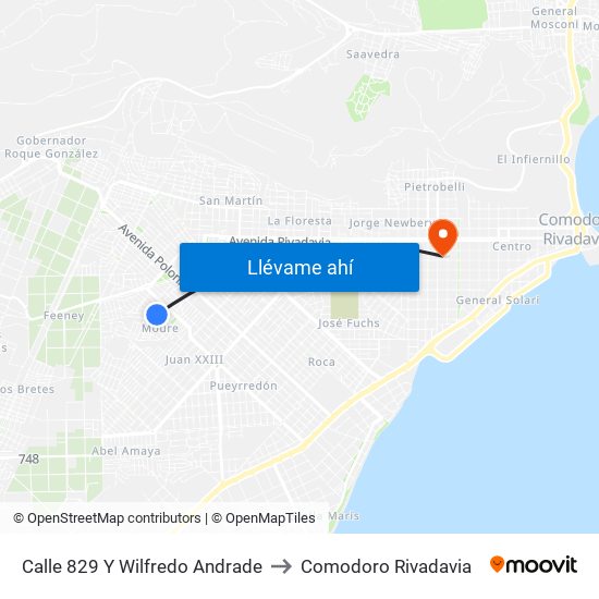 Calle 829 Y Wilfredo Andrade to Comodoro Rivadavia map