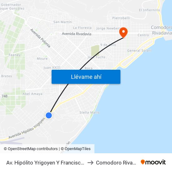 Av. Hipólito Yrigoyen Y Francisco Salso to Comodoro Rivadavia map