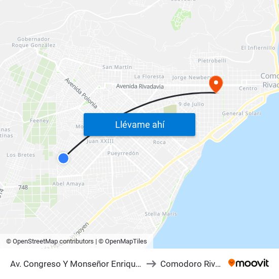 Av. Congreso Y Monseñor Enrique Angelelli to Comodoro Rivadavia map