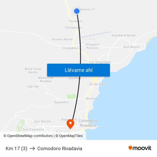 Km 17 (3) to Comodoro Rivadavia map