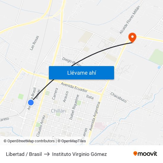 Libertad / Brasil to Instituto Virginio Gómez map