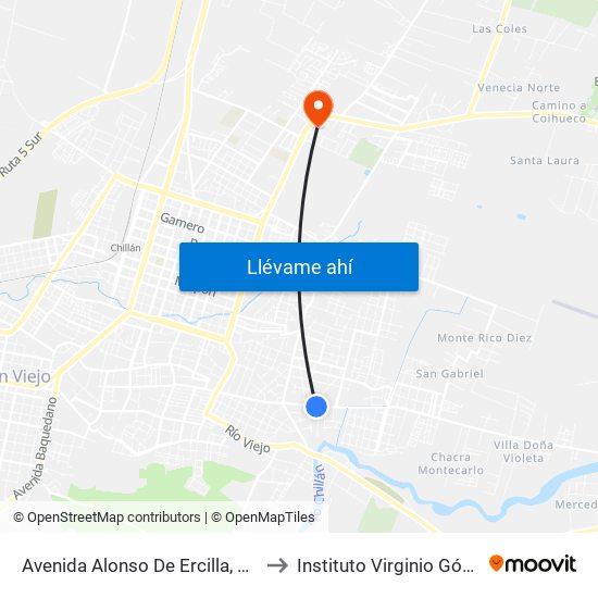 Avenida Alonso De Ercilla, 2449 to Instituto Virginio Gómez map