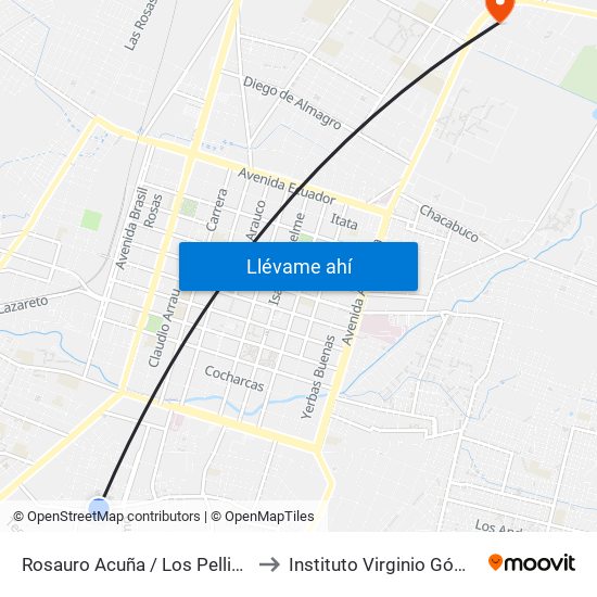 Rosauro Acuña / Los Pellines to Instituto Virginio Gómez map