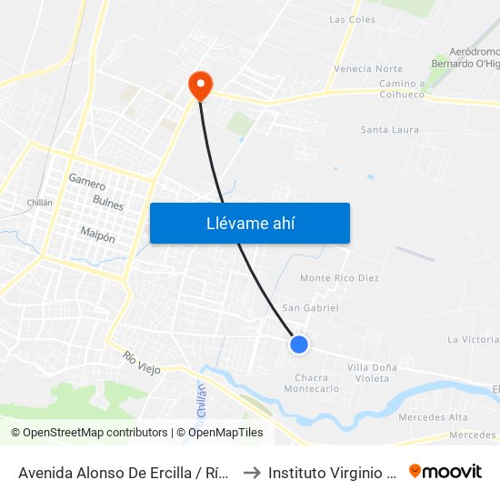Avenida Alonso De Ercilla / Río Duqueco to Instituto Virginio Gómez map