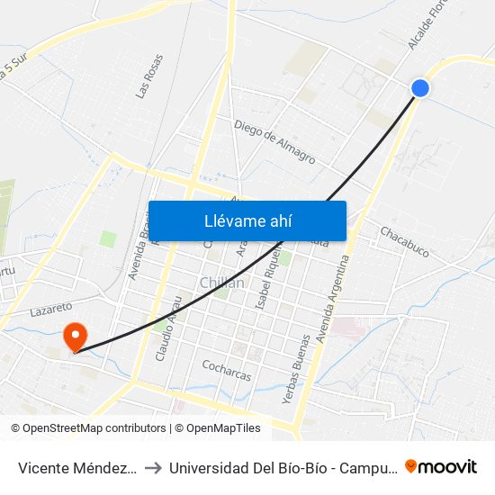 Vicente Méndez / Lider to Universidad Del Bío-Bío - Campus La Castilla map