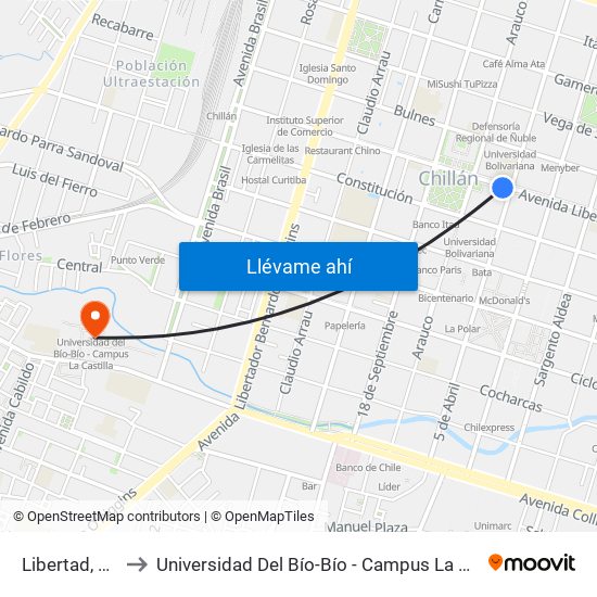 Libertad, 680 to Universidad Del Bío-Bío - Campus La Castilla map