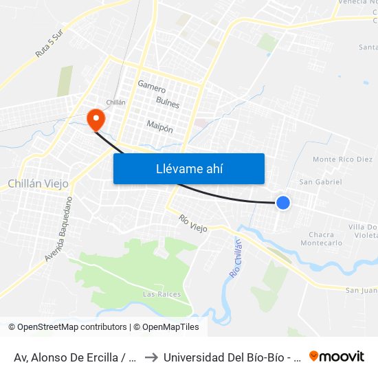 Av, Alonso De Ercilla / Av Circunvalación to Universidad Del Bío-Bío - Campus La Castilla map