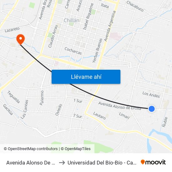Avenida Alonso De Ercilla, 2568 to Universidad Del Bío-Bío - Campus La Castilla map